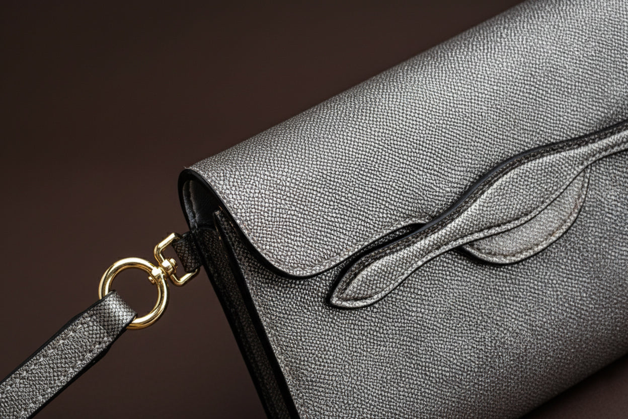 The Juman clutch - Dark Silver Pebbled Leather