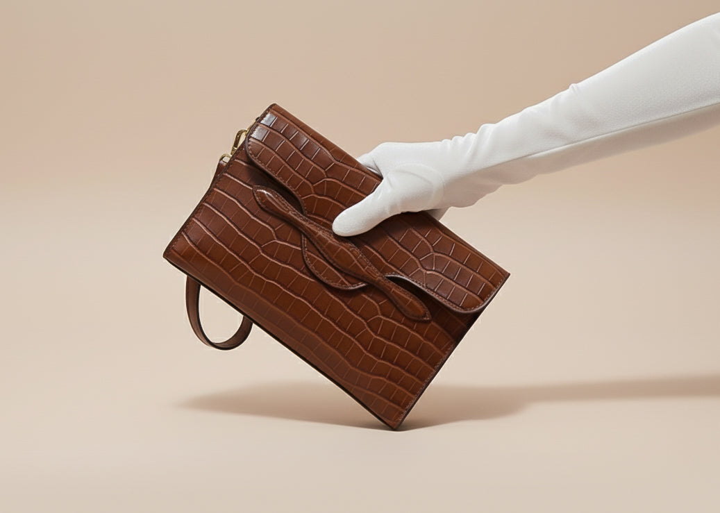 The Juman clutch - Brown croco leather