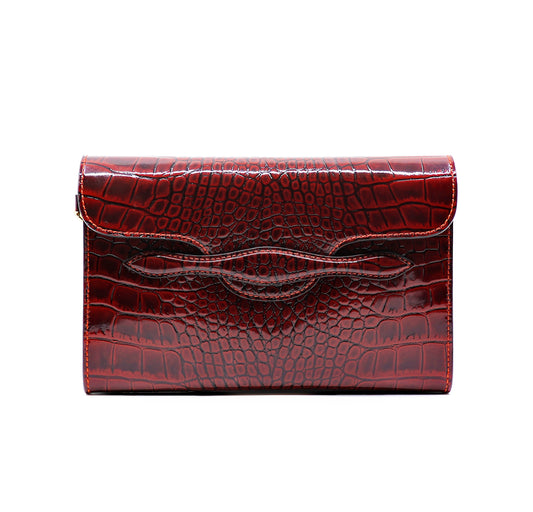 The Juman clutch - Maroon croco leather