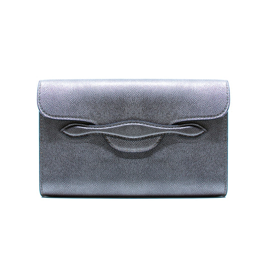 The Juman clutch - Dark Silver Pebbled Leather
