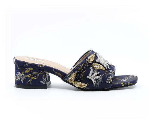 Floral Beaded Mid heel - Blue